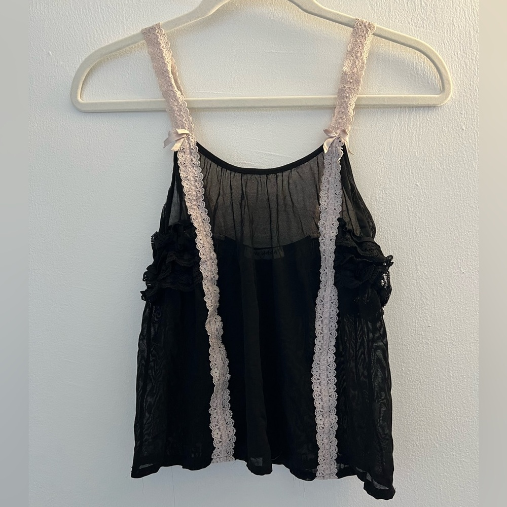 Vintage Black and Pink Lace Tank Top